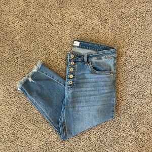 KanCan Blue Capri Jeans with Distressed Details